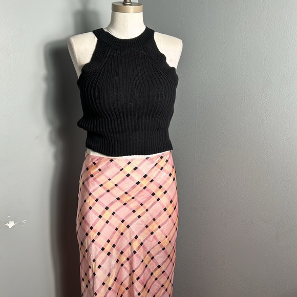 Topshop check midi bias slip skirt in pink size 2 - Picture 6 of 16